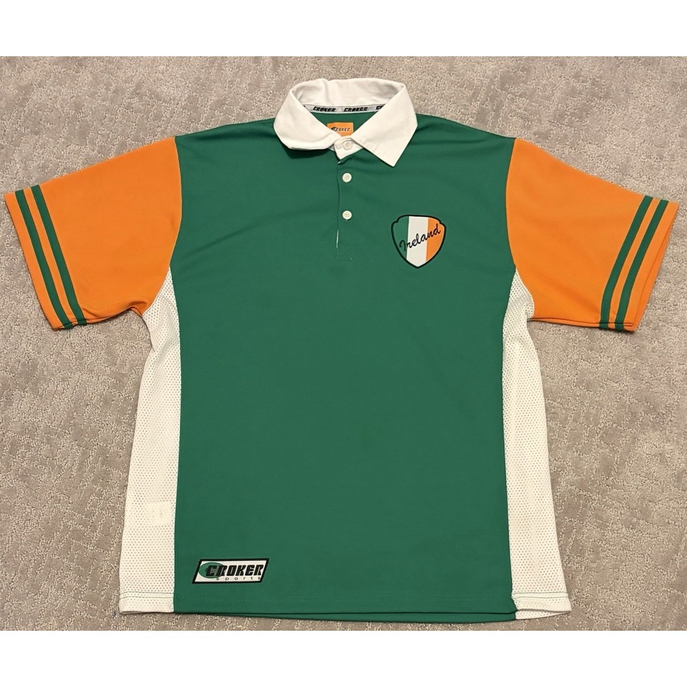 Croker Sports Ireland Rugby Jersey Large Embroidered Double Sided Patches EUC